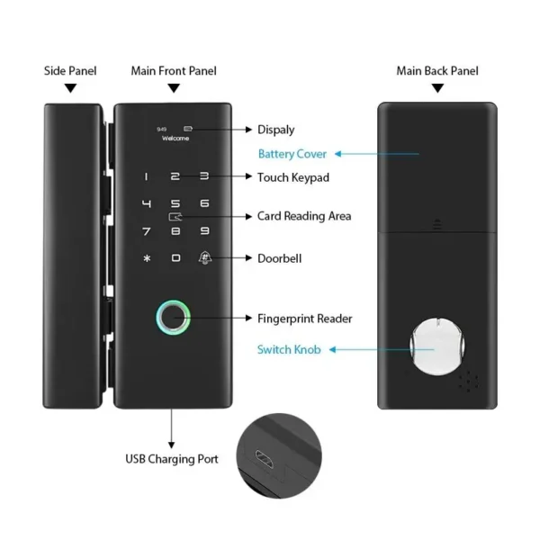 G5-Tuya-BN iLockey Wi-Fi Remote Control Tuya app biometric fingerprint digital Smart glass door lock