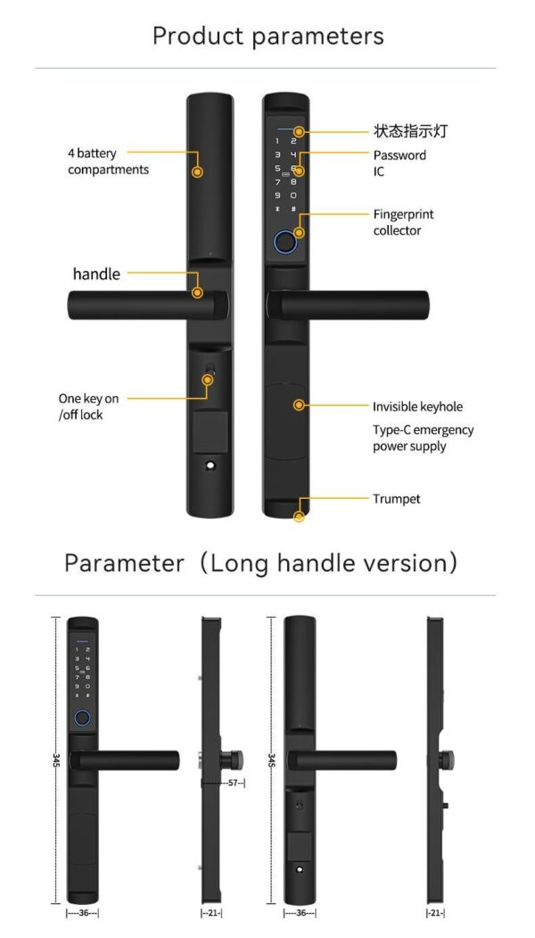 iLockey Waterproof Wi-Fi Control Smart Digital Aluminum Lock Electronic Fingerprint Smart Lock