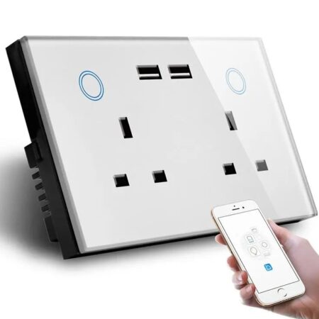 Double Sockets & USB type C Charger smart wall socket power monitor Alexa touch wall wifi outlet