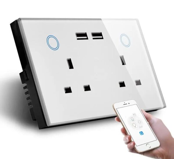 Double Sockets & USB type C Charger smart wall socket power monitor Alexa touch wall wifi outlet